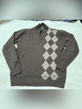 Davis & Squire Men's Brown Argyle Half-Zip Sweater - Classic Casual - merino woo